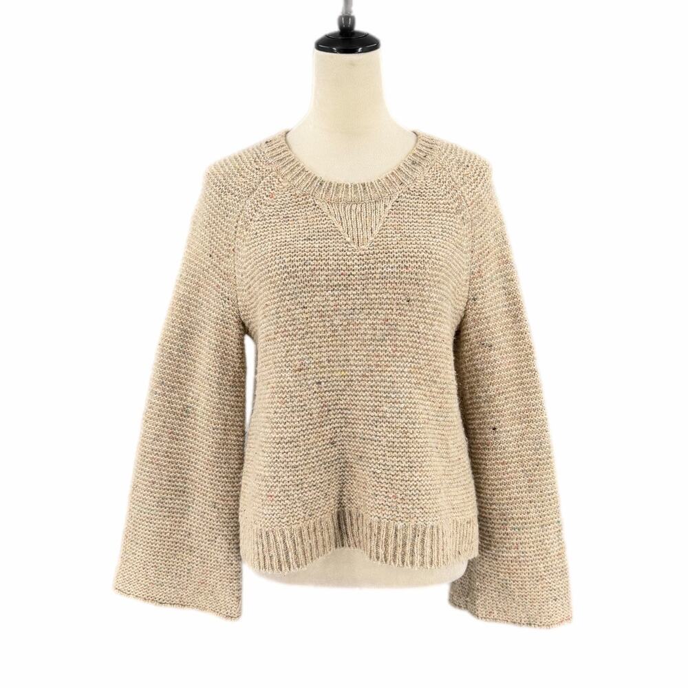 Madewell Tan Flecked Wide Sleeve Effortless Cozy Knit Cabincore Boho Sweater